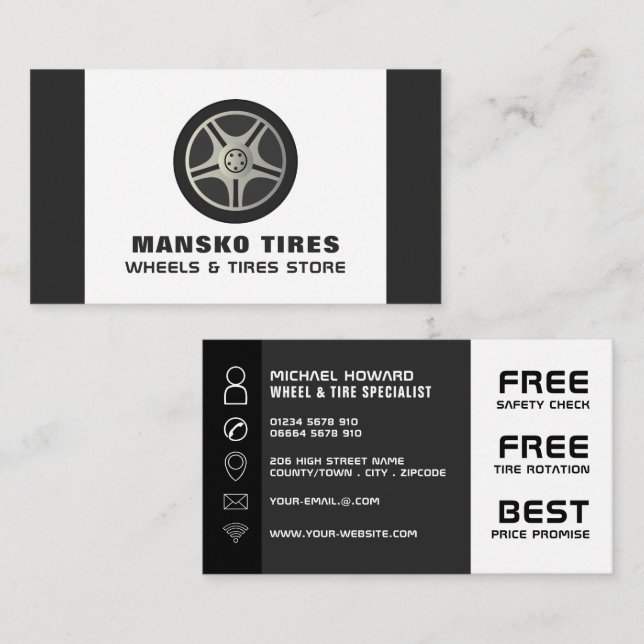 Wheel Logo Design, Tire/Tyre Specialist Business Card (Front/Back)
