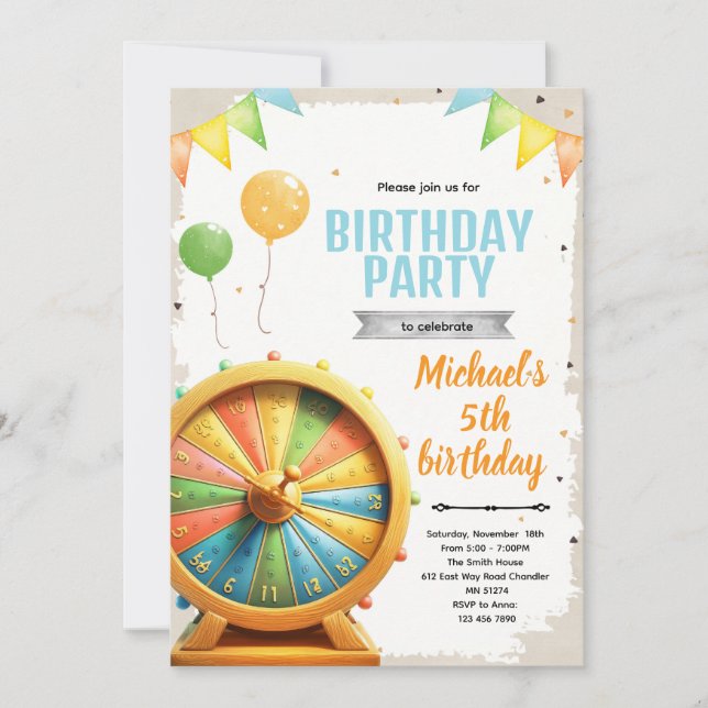 Wheel of Fortune spin birthday Invitation (Front)