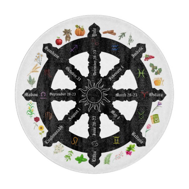 Wheel of the Year Glass Cutting Board 12" (Front)