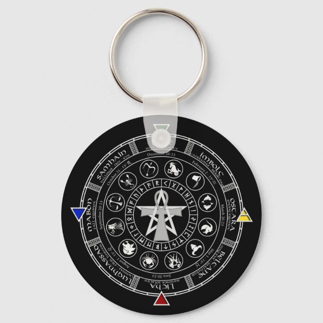 Wheel of the Year Zodiac Sabbats Runes Key Ring (Front)