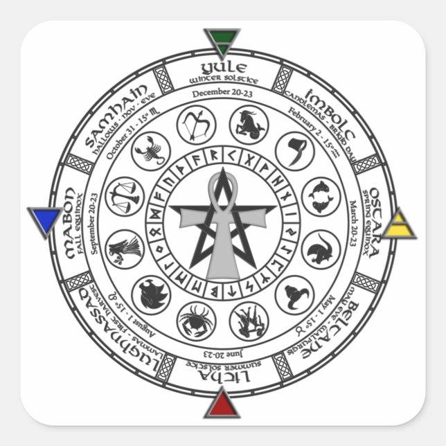 Wheel of the Year Zodiac Sabbats Runes Square Sticker (Front)