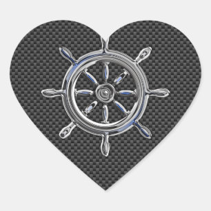 Wheel on Carbon Fibre style Heart Sticker