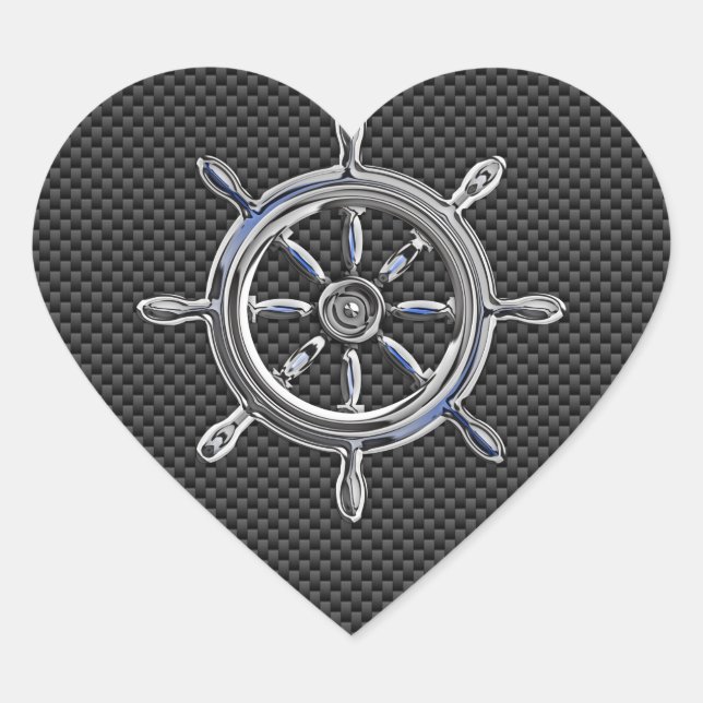Wheel on Carbon Fibre style Heart Sticker (Front)