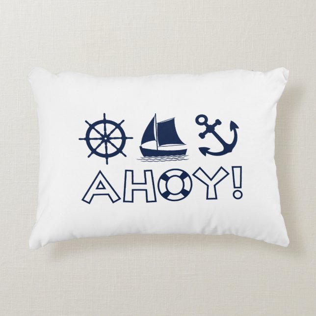 Wheel Sailboat Anchor Ahoy! Dark Blue Decorative Cushion (Front)