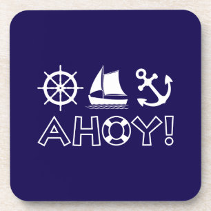 Wheel Sailboat Anchor Ahoy! White Coaster