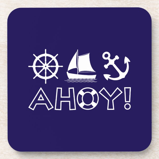 Wheel Sailboat Anchor Ahoy! White Coaster (Front)