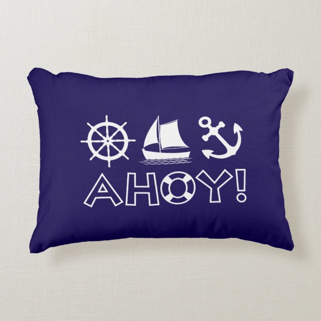 Wheel Sailboat Anchor Ahoy! White Decorative Cushion (Front)