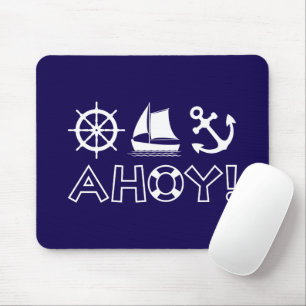 Wheel Sailboat Anchor Ahoy! White Mouse Mat