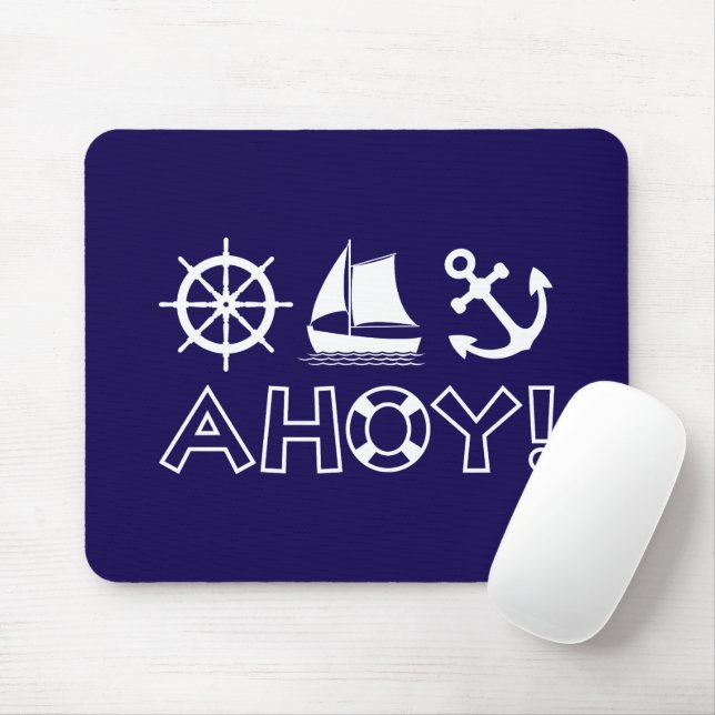 Wheel Sailboat Anchor Ahoy! White Mouse Mat (With Mouse)