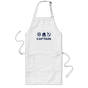 Wheel Sailboat Anchor Captain Dark Blue Long Apron