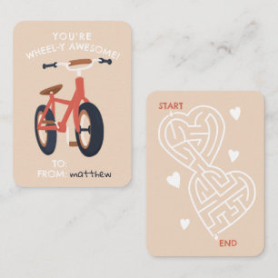 Wheel-y Awesome kids bike classroom Valentine Card