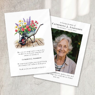 Wheelbarrow Flowers Photo Funeral Memorial Thank You Card