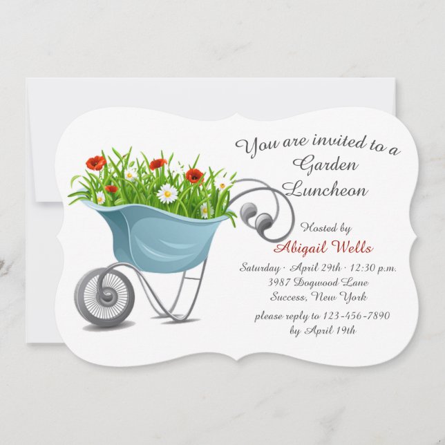 Wheelbarrow Full of Flowers Invitation (Front)