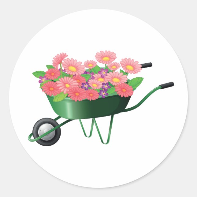 Wheelbarrow Full Of Flowers Stickers (Front)