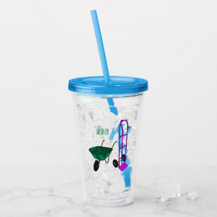 Wheelbarrow & hand trolley cartoon illustration acrylic tumbler