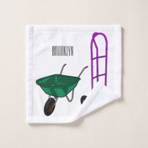 Wheelbarrow & hand trolley cartoon illustration bath towel set