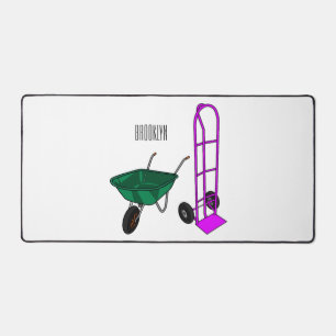 Wheelbarrow & hand trolley cartoon illustration desk mat