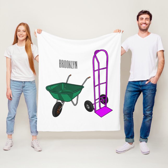 Wheelbarrow & hand trolley cartoon illustration fleece blanket (In Situ)