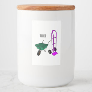 Wheelbarrow & hand trolley cartoon illustration food label