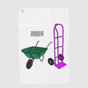 Wheelbarrow & hand trolley cartoon illustration golf towel