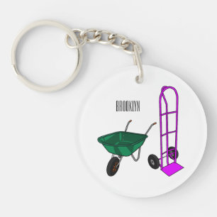 Wheelbarrow & hand trolley cartoon illustration key ring