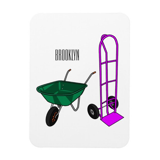 Wheelbarrow & hand trolley cartoon illustration magnet (Vertical)