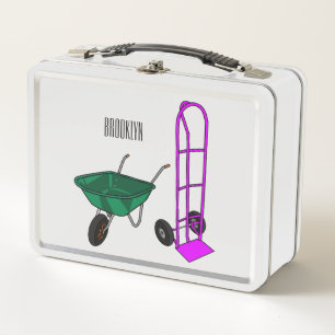 Wheelbarrow & hand trolley cartoon illustration metal lunch box
