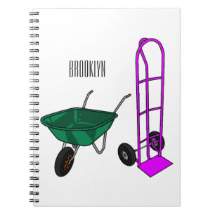 Wheelbarrow & hand trolley cartoon illustration notebook