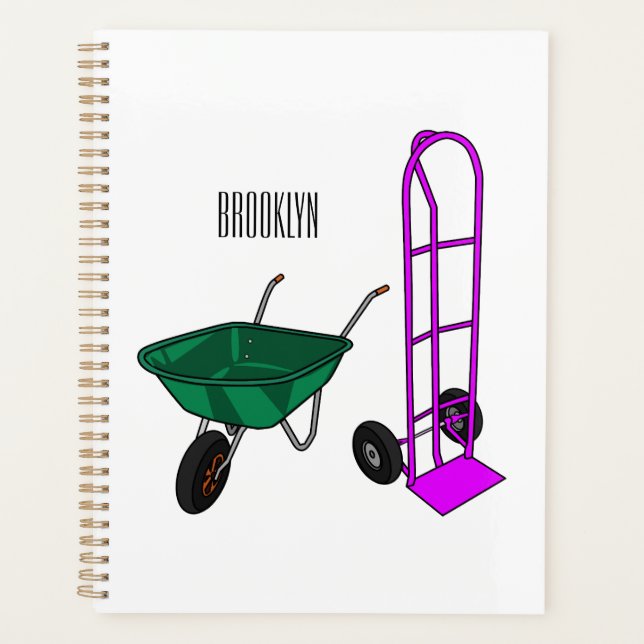 Wheelbarrow & hand trolley cartoon illustration planner (Front)