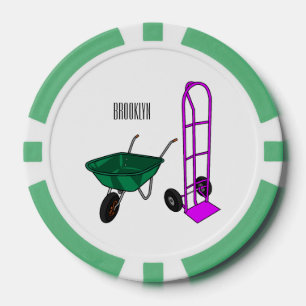 Wheelbarrow & hand trolley cartoon illustration poker chips