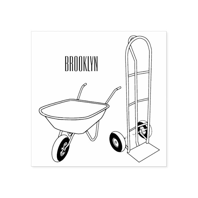 Wheelbarrow & hand trolley cartoon illustration rubber stamp (Imprint)