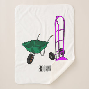 Wheelbarrow & hand trolley cartoon illustration sherpa blanket