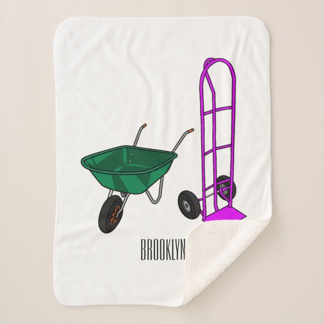 Wheelbarrow & hand trolley cartoon illustration sherpa blanket (Front)