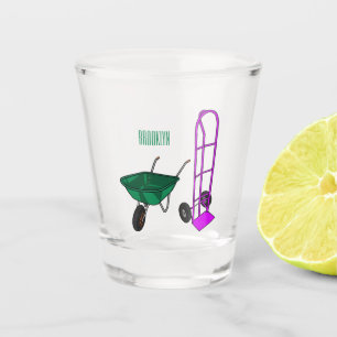 Wheelbarrow & hand trolley cartoon illustration shot glass