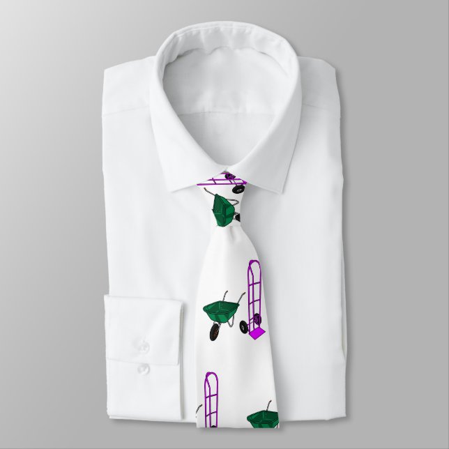 Wheelbarrow & hand trolley cartoon illustration tie (Tied)