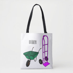 Wheelbarrow & hand trolley cartoon illustration tote bag