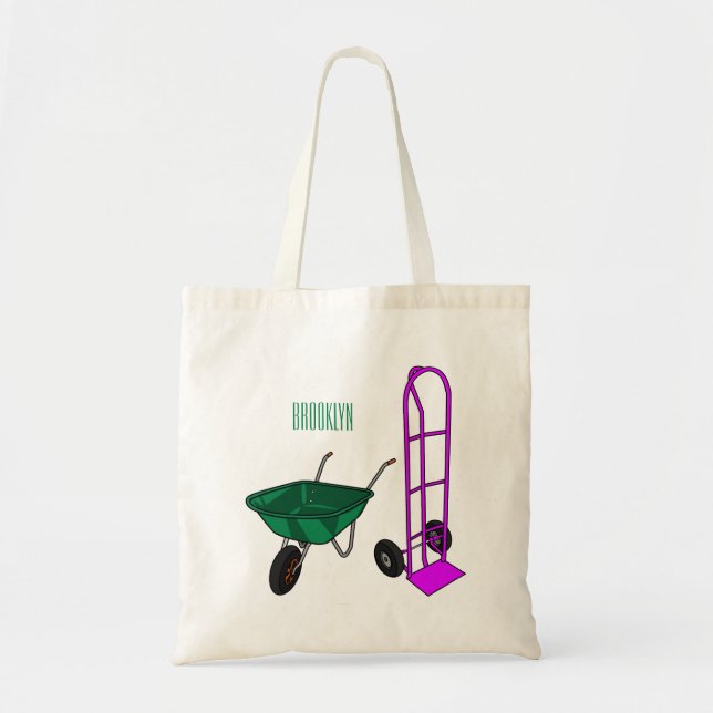 Wheelbarrow & hand trolley cartoon illustration tote bag (Front)