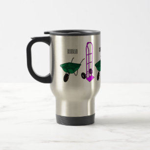 Wheelbarrow & hand trolley cartoon illustration travel mug