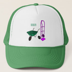 Wheelbarrow & hand trolley cartoon illustration trucker hat