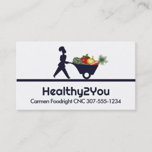 wheelbarrow woman chef giant vegetables busines... business card