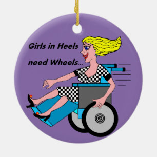 Wheelchair Girl in Heels Ceramic Tree Decoration