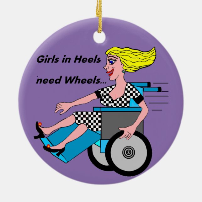 Wheelchair Girl in Heels Ceramic Tree Decoration (Back)