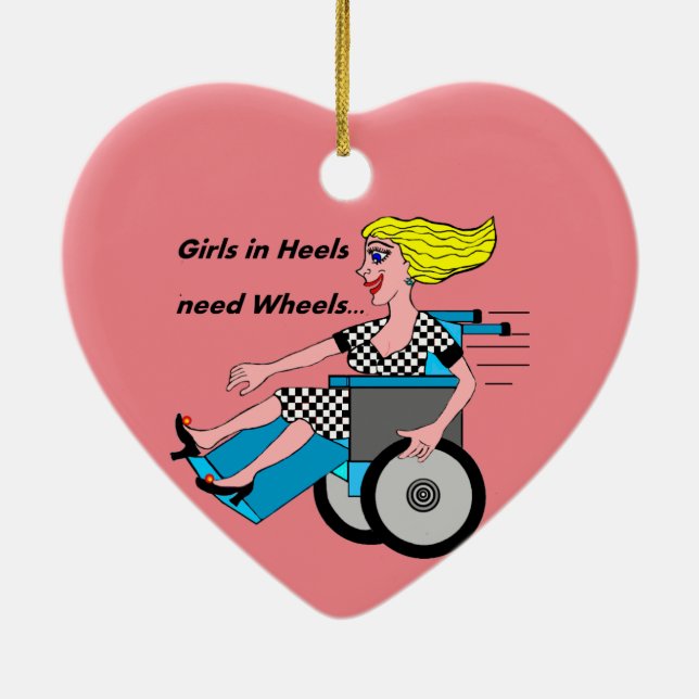 Wheelchair Girl in Heels Ceramic Tree Decoration (Back)