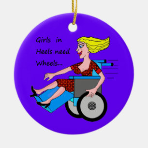Wheelchair Girl in Heels Ceramic Tree Decoration