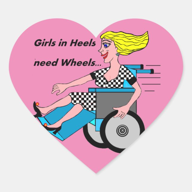 Wheelchair Girl in Heels Heart Sticker (Front)