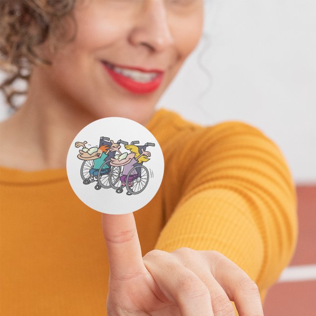 Wheelchair Race Fun Adaptive Sports Characters Classic Round Sticker (Creator Uploaded)