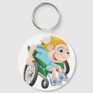 Wheelchair racing cartoon man key ring