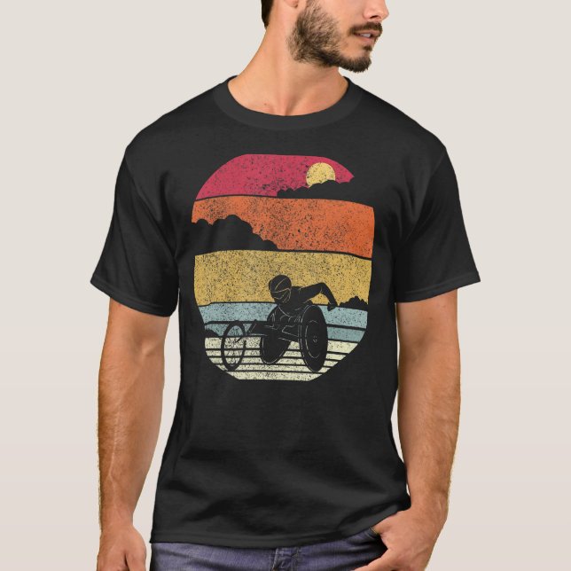 Wheelchair Racing Design Retro Style T-Shirt (Front)