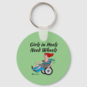 Wheelchair Redheaded Girl in Heels roll Keychain