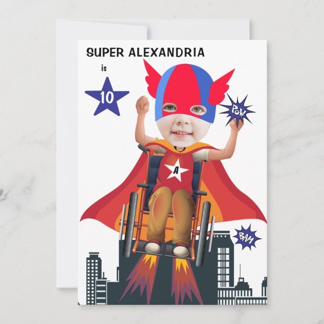Wheelchair Superhero Girl 💥 Flying Hero Birthday  Invitation (Front)